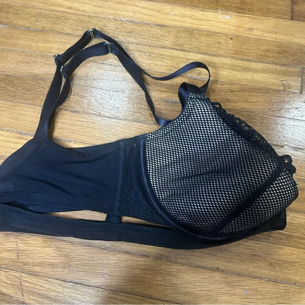 CACIQUE LANE BRYANT FISHNET & LACE LIGHTLY LINED FRENCH BALCONETTE BRA 36DDD